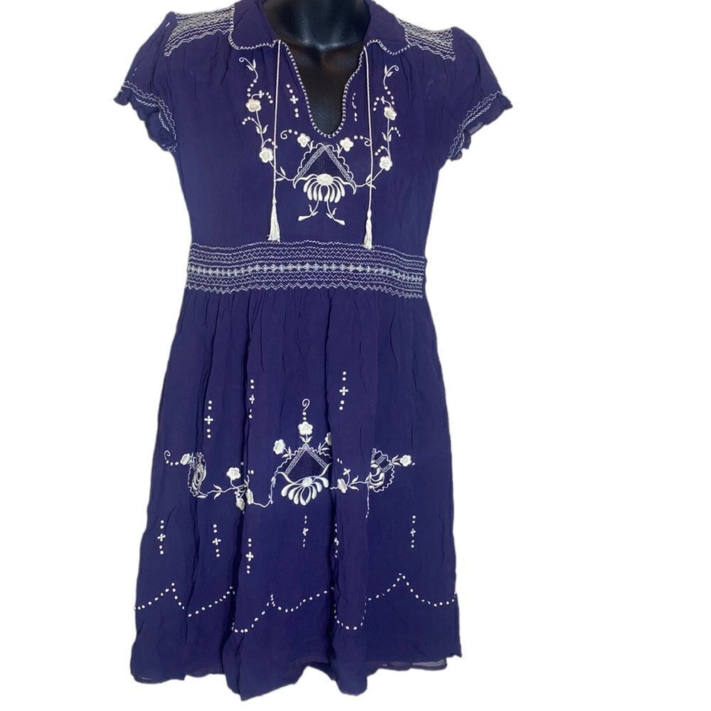 Lucky brand vintage embroidered purple dress xs floral fairy coquette